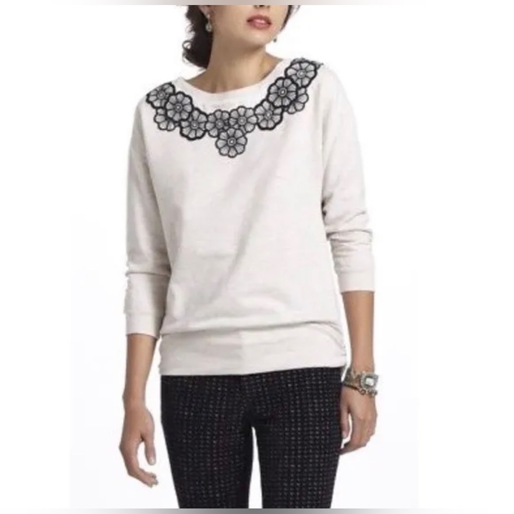 ANTHROPOLOGIE SATURDAY SUNDAY Embroidered Flower Floral Sweatshirt Top Size XS - Picture 2 of 11